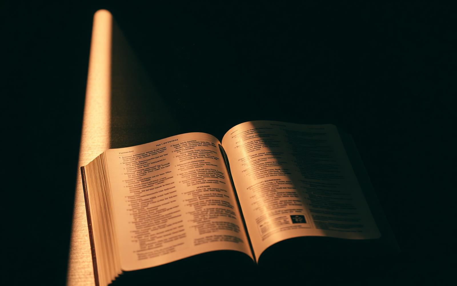 Open Bible illuminated by light